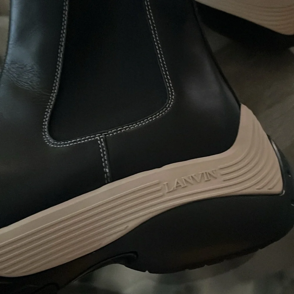 LANVIN Flash-X Bold Pull On Chelsea Boots, Black Size 44 New in Box + DustBag
